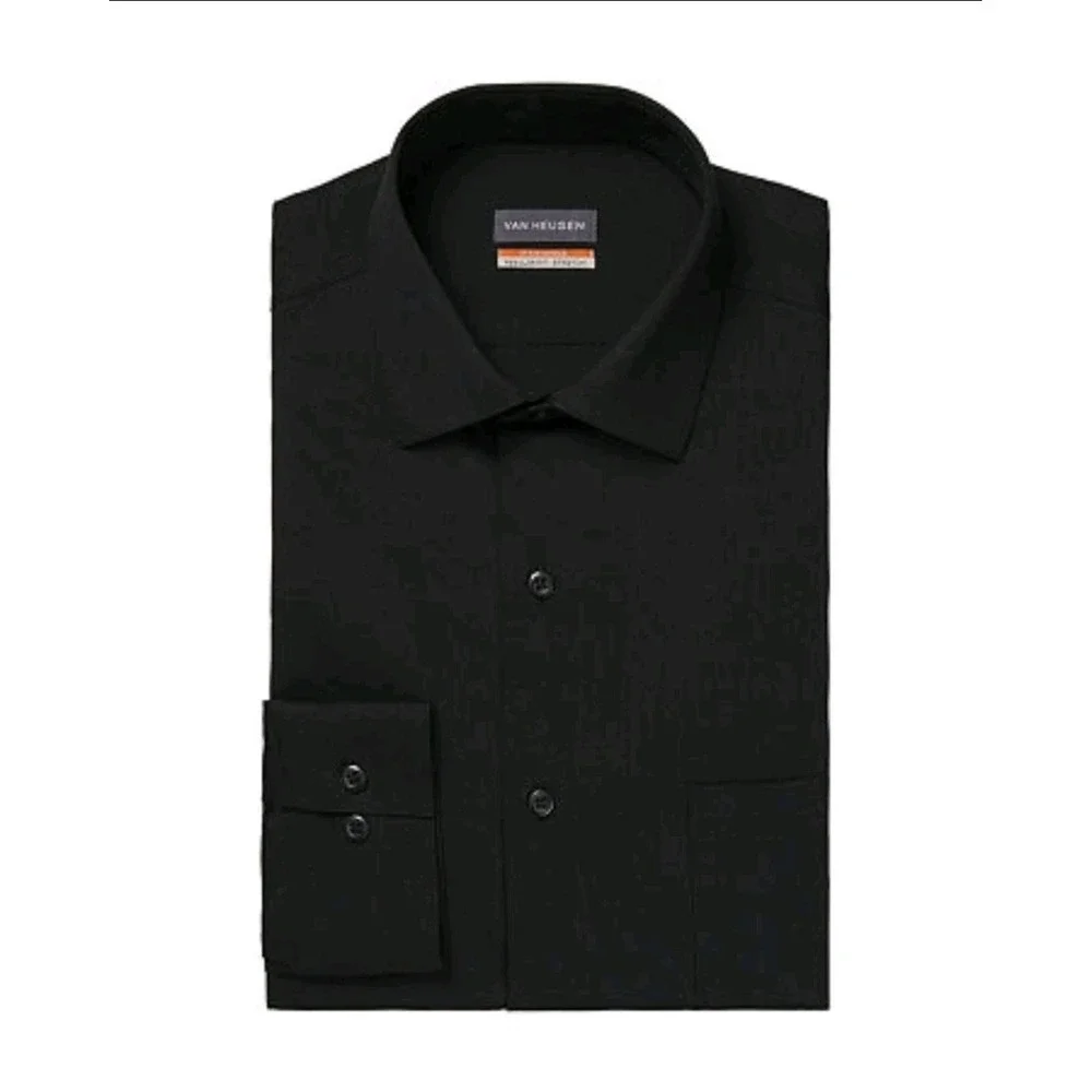 Van Heusen Men's Stain Shield Regular Fit Dress Black Shirt 15-15 1/2, 34-35 NWT
